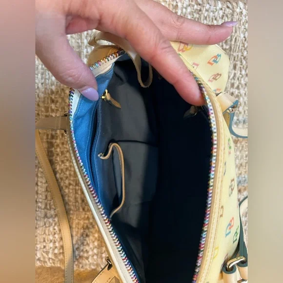 Dooney & Bourke Cream Satchel with Multicolor Logo - Picture 7 of 7